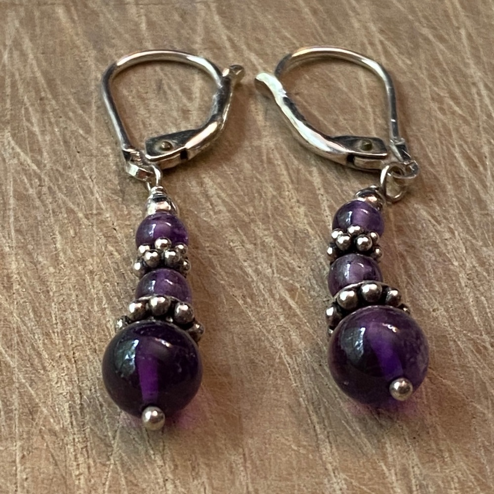 925 sterling silver and amethyst dangle earrings - Picture 2 of 7